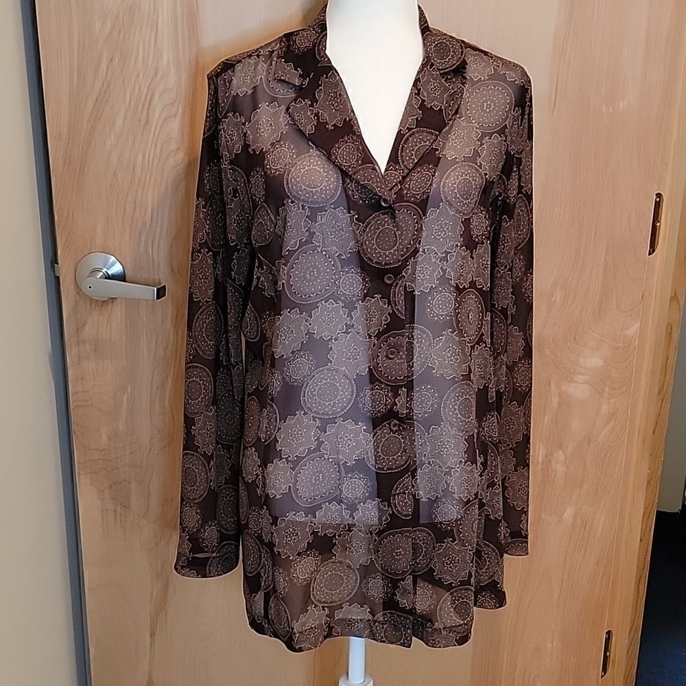 NWOT Express sheer brown pattern dress blouse
